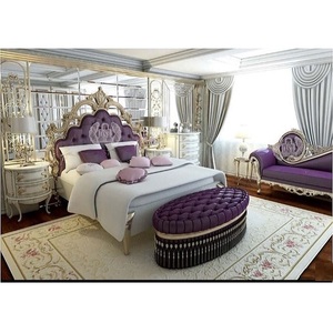 Juego de muebles de madera de teca tallada a mano para dormitorio, dormitorio de estilo francés, cama tallada de madera de diseñador para el hogar - Product Image 1