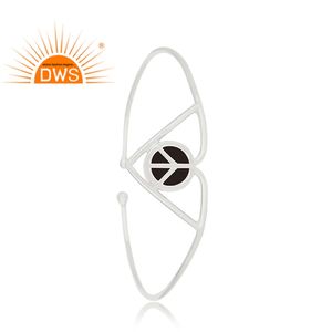 Handmade Sterling Silver Lucky Peace <b>Sign</b> Charm Cuff Bracelet Manufacturer of Black Onyx Gemstone Cuff Jewelry - Product Image 2