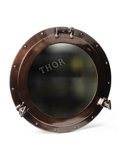 Espejo de pared de ojo de buey Vintage hecho a mano iluminado cobre antiguo agujero redondo decorativo espejo de baño decoración náutica de un solo lado - Product Image 1