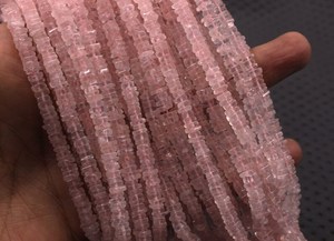 Natural Rose Quartz Heishi Smooth Square Beads Top Quality 16 " Long Strand Making Jewelry Handmade Necklace - Product Image 4