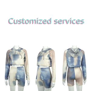 เสื้อยืดมัดย้อมสำหรับผู้หญิง,กางเกงขาสั้นและเสื้อกล้ามแบบ2หรือ4ชิ้นชุดใส่อยู่บ้านทำจากผ้าฝ้ายสั่งทำสำหรับฤดูร้อน - Product Image 6