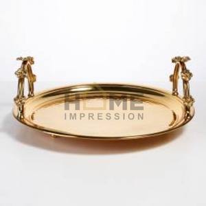 ถาดโลหะทุบตกแต่งด้ามจับรูปใบไม้สีทอง - Product Image 3