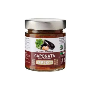 Made in Italy ready to eat preserved food glass jar from sicilian caponata mix vegetables for condiment