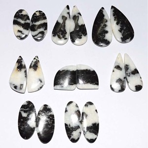 พลอยแจสเปอร์ Cabochon แบบหัวม้าลายสีดำธรรมชาติ,พลอยคู่ทำเครื่องประดับ DIY ฟรีไซส์ - Product Image 2