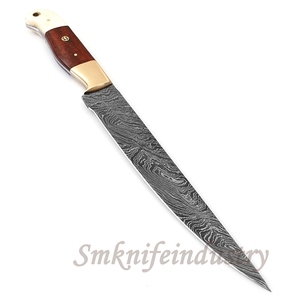 New Custom Hand Forged Damascus Fillet Fishing knife With leather Sheath cover (smk1634) - Product Image 2