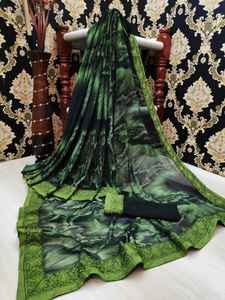 Ropa moderna de fiesta Georgette de seda con trabajo estampado con blusa sin costuras y negro con color azul cielo ropa de mujer india - Product Image 6