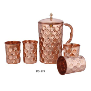 Jarra de agua de cobre hecha a mano con mango de metal de diseño clásico de vidrio, recipiente ecológico para uso en fiestas con aislamiento caliente/frío - Product Image 4