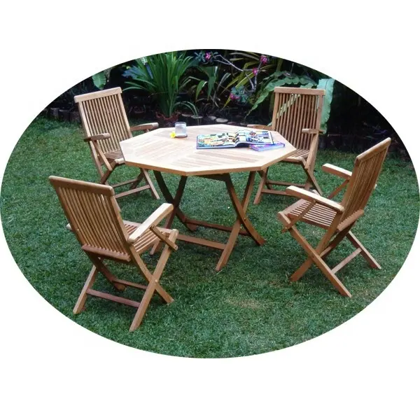 Teakholz Patio Garden Set Indonesien Teak Gartenmöbel Klappstuhl Achteckiger Klapptisch