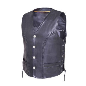 Gilet de motard en cuir véritable pour homme, classique, à la mode - Product Image 4