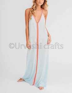 Attractive <b>Bohemian</b> Style Floral Embroidery Long Slip Resort Night Spaghetti Strap V Neck Beach Sexy Maxi <b>Dress</b> - Product Image 2