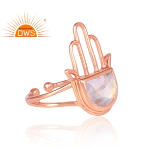 ที่มีคุณภาพสูงเงินสเตอร์ลิงธรรมชาติรุ้งดวงจันทร์หินพลอย Hamsa ออกแบบแยกรูปร่างแหวนสำหรับผู้หญิงเครื่องประดับผู้ผลิต - Product Image 3