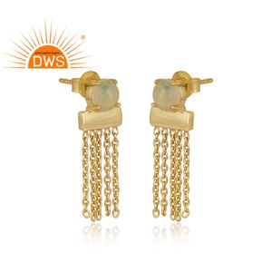 Natural Ethiopian <b>Opal</b> Gemstone Bar Designer <b>Earrings</b> 925 Silver Gold Plated <b>Earrings</b> Jewelry Manufacturer - Product Image 2