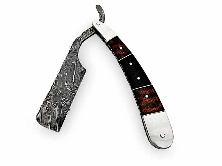 Luxury Single Blade Damascus Steel Straight Safety Razor for Men Disposable Wood Handle for Face and Body Shaving for Barbers