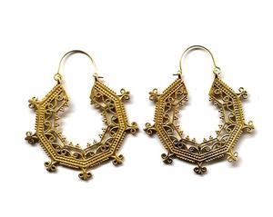 Boucles d'oreilles à la mode bohème hexagone fleur cerceau femmes laiton uni pour mariages fêtes fiançailles-idée cadeau à la mode - Product Image 1