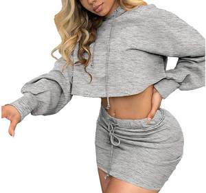 Vente chaude tops ensemble manches courtes à capuche pour femmes % 100 coton plussize Confortable À Manches courtes De Qualité Supérieure croptop - Product Image 5