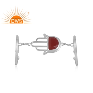 Beautiful Hamsa Hand Designer Fine 925 Silver Ring Natural <b>Red</b> Onyx Gemstone Ring Jewelry Wholesale Supplier - Product Image 3