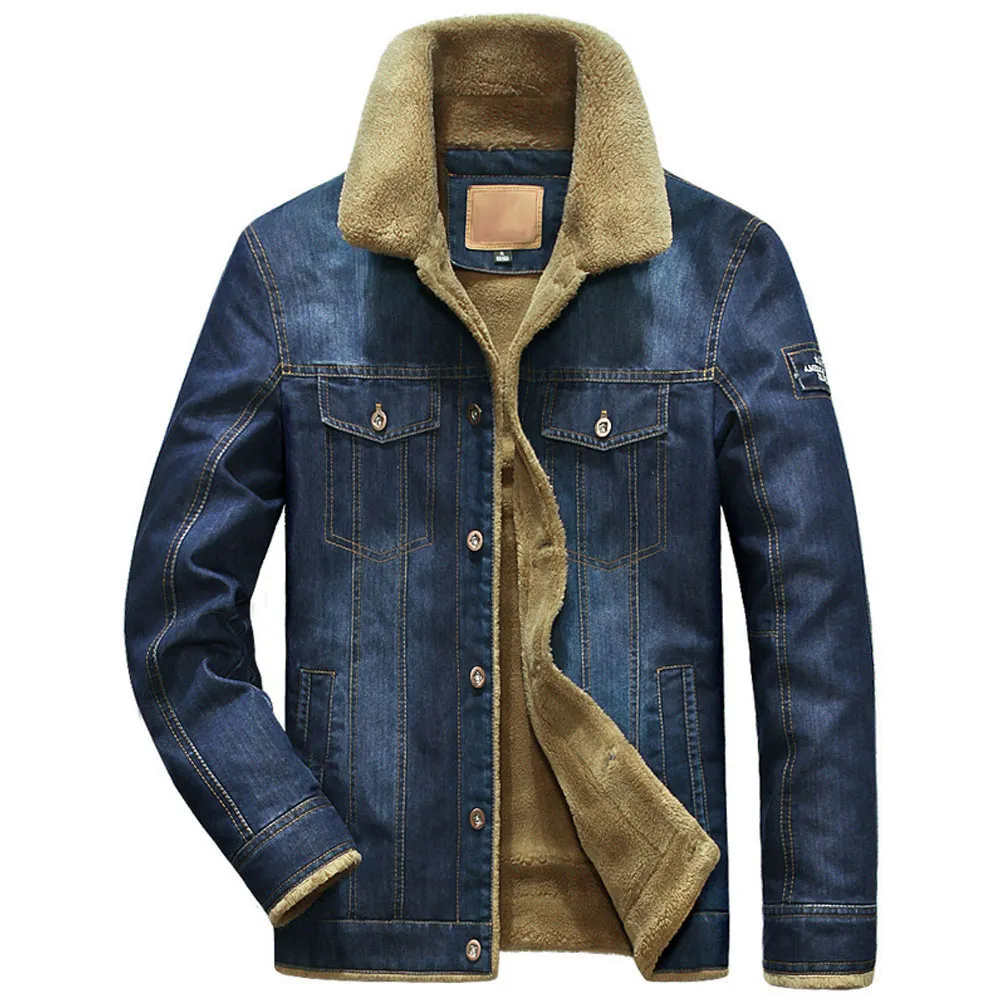 Мужская джинсовая куртка, однотонная куртка из денима с отложным воротником, большие размеры, 2021