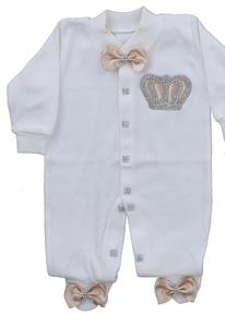 3 piezas de tela de algodón de punto al por mayor personalizado moderno de lujo de alta calidad Beige manga larga bebé niños primavera mameluco conjunto - Product Image 6