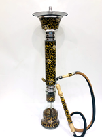 Vase en verre pour chicha Farida de luxe, fait main, en nacre et acier inoxydable, type courbé, mini, sur mesure, avec embout en bois et arabesque colorée