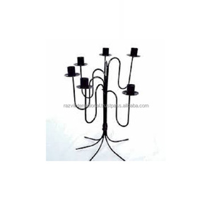 Candelabros de metal de hierro negro de 8 brazos, centro de mesa decorativo con candelabros y linternas - Product Image 3