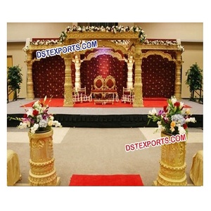 งานแต่งงานแบบกูร์ราติของอินเดีย  วิหารแต่งงานสีทองแบบเดวแมนดัป  วิหารแต่งงานแบบไฟเบอร์แกะสลักเต็มรูปแบบ  วิหารแต่งงานแบบไฟเบอร์สำหรับงานแต่งงานสุดหรู  เดนมาร์ก - Product Image 1