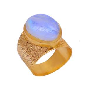 Casa De Plata Wholesaler Solid <b>925</b> <b>Silver</b> <b>Ring</b> Gold Plating Oval Cut Rainbow Moonstone Gemstone Filigree Bezel Setting - Product Image 1