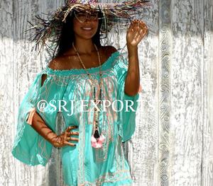 Littoral femmes à la mode Floral brodé sans bretelles Bikini couverture Mini robe qualité supérieure rayonne courte tunique dentelle lavable - Product Image 2