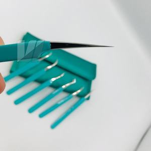 Pince à épiler professionnelle japonaise d'extension de cils en acier inoxydable Logo personnalisé argent pointu durable couleur bleu Aqua - Product Image 4