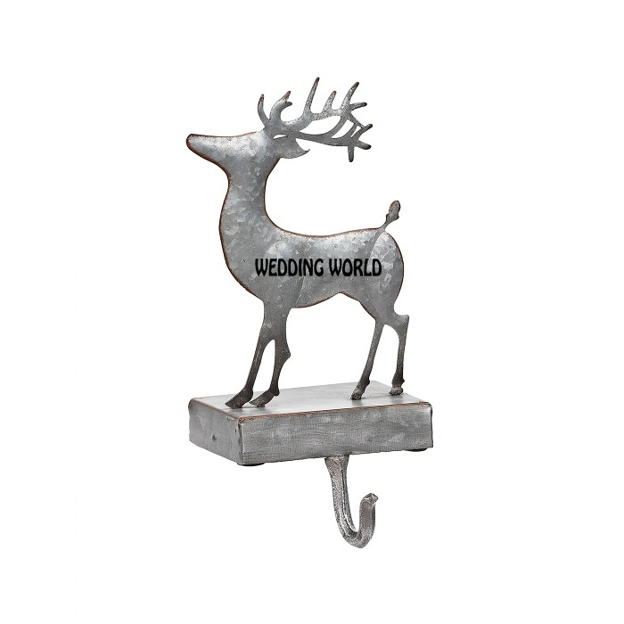 Handmade High Demanding Stocking Holder Premium Look Silver Plated Reindeer Shaped Decorative Design Metal Stocking Holder