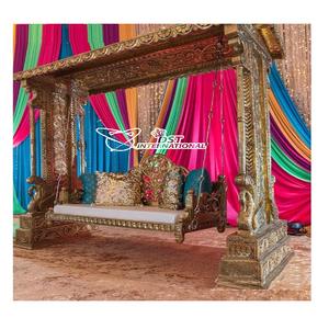 Splendid <b>Wooden</b> <b>Swing</b> <b>Seat</b> for Pre-Wedding Indian Maharani Stage for Sangeet Party and Wedding Stage Jhula Decor - Product Image 1