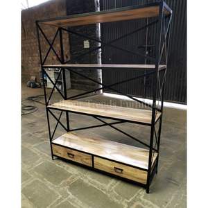 Industrial Vintage Reclaimed Wood and Iron Frame <b>Bookshelf</b> for Home and Hotel Living Room Furniture by Manufacturer - Product Image 4