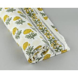 Yellow Marigold <b>Flower</b> Block Print Lightweight 100% Cotton Fabric for Women's Indian Style Apparel for Running Bags Covers Boys - Product Image 4