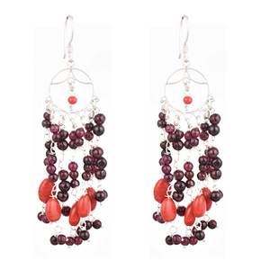 Magnifiques boucles d'oreilles en argent Sterling 92.5 faites à la main, boucles d'oreilles pendantes violettes et oranges pour femmes à bas prix 9.50 cm NSJ-1055 - Product Image 1