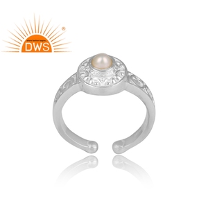 Anillo de Plata de Ley 925 con gema de perla blanca Natural, joyería de diseño indio hecha a mano - Product Image 2