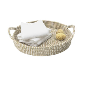 Decorative Hand Woven Seagrass <b>Round</b> <b>Serving</b> <b>Trays</b> with Handles Wholesales <b>Serving</b> Decor <b>Trays</b> for Home - Product Image 3