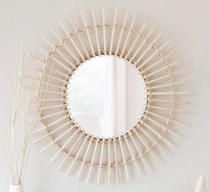 Mejor colección de espejos de ratán de bambú, marco de luz, espejo de salón de pared, muebles de sala de estar de mimbre seguro Natural - Product Image 4