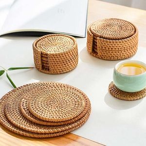 <b>Placemats</b> Rattan 4Pcs Cattail Straw <b>Round</b> Woven <b>Placemats</b> for Dining Table Rattan Table Mats - Product Image 3