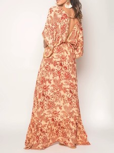 Más vendido Playa Larga vestido cuello V profunda impresión Digital la mitad de mujeres de manga larga Casual Kaftan Maxi vestido - Product Image 2