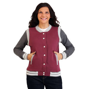 Chaqueta universitaria bordada de lana de Invierno para mujer, manga completa, algodón, costilla, bolsillos delanteros abotonados, venta al por mayor, Letterman deportivo - Product Image 1