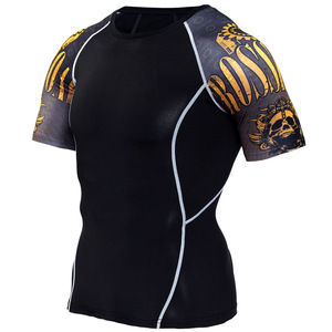 T-shirts de compression à manches courtes imprimés pour hommes, vêtements décontractés, bas quantité minimale de commande, prix de gros - Product Image 3