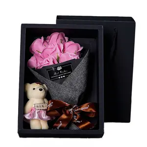 BLH Kreatives Geschenk 7 Künstlicher Rosen strauß Mit Teddybär Geschenk box Seife Rosen strauß Großhandel Geburtstags geschenk Valentinstag