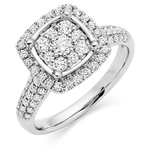 14K White Gold 1/2 Carat Real Round Natural Diamond Prong-<b>Set</b> Cluster Classic Engagement <b>Ring</b> - Product Image 1
