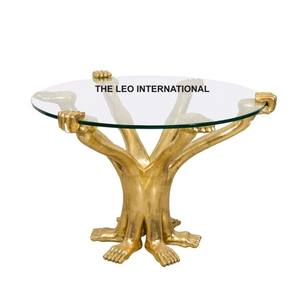 Otros Accesorios para Muebles, Mesa de Centro de Hierro y Vidrio Transparente, Diseño Contemporáneo con Base en Forma de Árbol, Color Dorado, Forma Redonda - Product Image 5