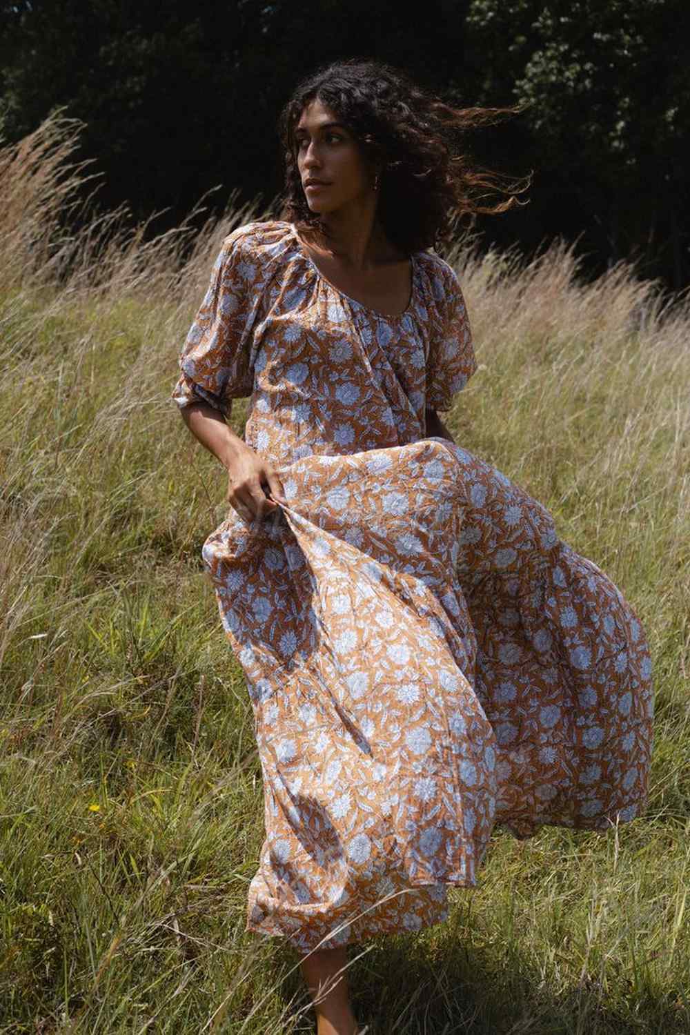 Indian 100% Pure Cotton Dress - Short Puff Sleeves Maxi Indian 100% Pure Cotton Dress - Short Puff Sleeves Maxi