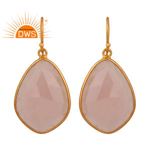 Boucles d'oreilles en pierre précieuse calcédoine rose sans forme Boucles d'oreilles en gros crochet en argent plaqué or 18 carats Bijoux Collection classique - Product Image 1