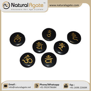 Juego de exportación a granel de curación de cristal Natural de ágata negra Chakra discos sánscritos artesanías de piedra semipreciosa - Product Image 4
