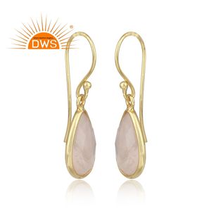 Pear Shaped Gold Plated Silver <b>Earring</b> Wholesale <b>Rose</b> <b>Quartz</b> Gemstone <b>Earrings</b> Supplier Jewelry Classic Collection - Product Image 2