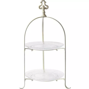 Venta caliente nuevo diseño estilo moderno fiesta decorar plato redondo 2 niveles capa metal fruta bandeja rústica bandeja de metal - Product Image 1