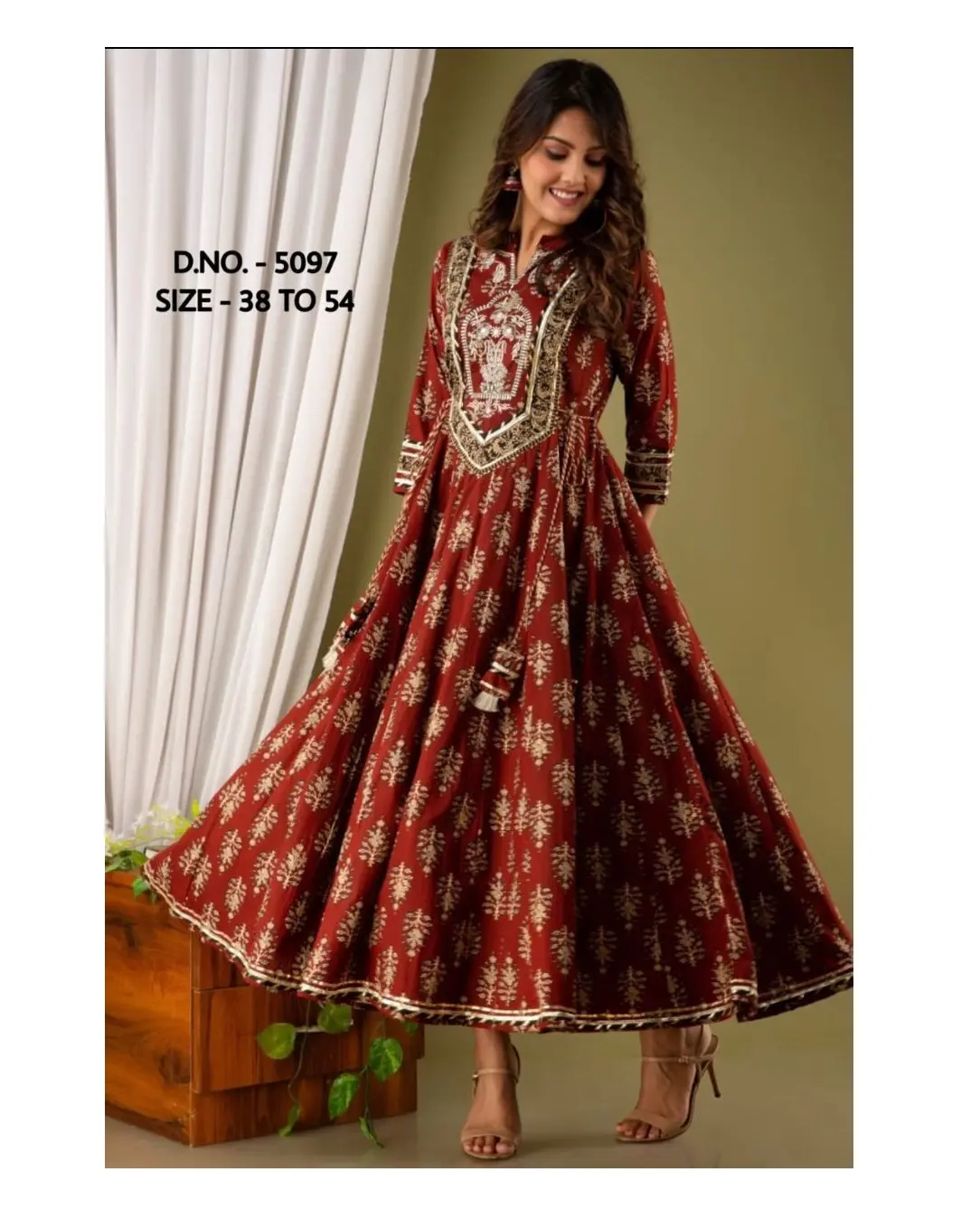 Женское длинное платье с принтом Anarkali, стильное платье из плотного искусственного шелка с вышивкой, длинное платье в стиле Королевского экспорта
