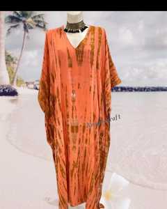 Kaftan con tinte de corbata para mujer: ropa de playa de verano larga con cuello en V y mangas largas de talla grande, estilo informal y sexy - Product Image 5